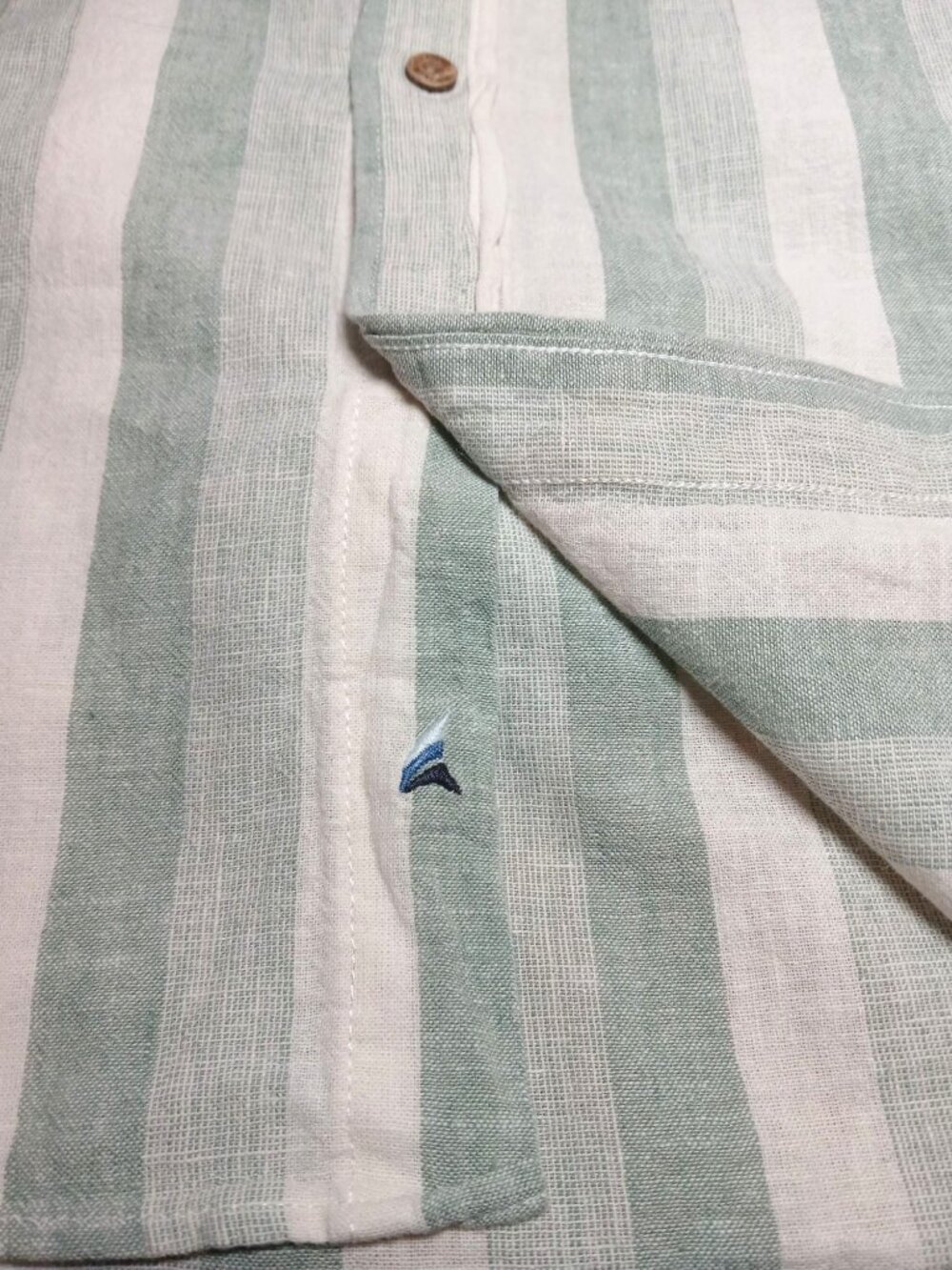 Tailor Vintage Mens Green White Striped Puretec Cool Linen Button Shirt Size L - Picture 13 of 13